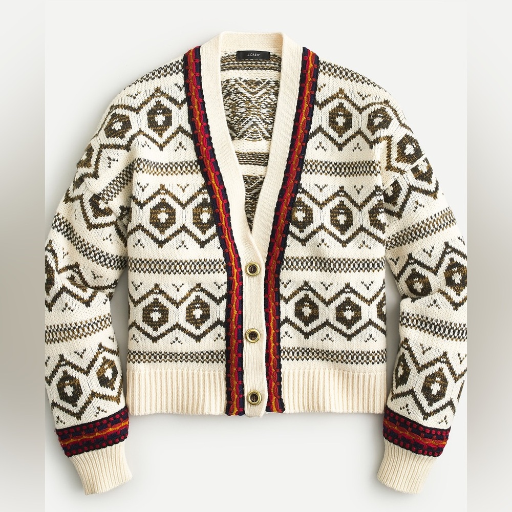 J.Crew Diamond Fair Isle Cardigan Sweater